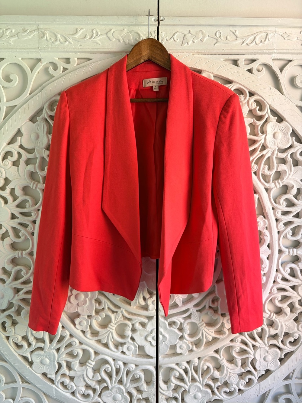 Philosophy Republic Clothing Coral Draped Open Front Blazer Size 6